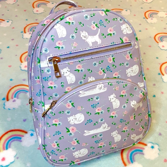 SOLD Under One Sky Cats Kittens Rosebuds Mini Backpack - Picture 3 of 15